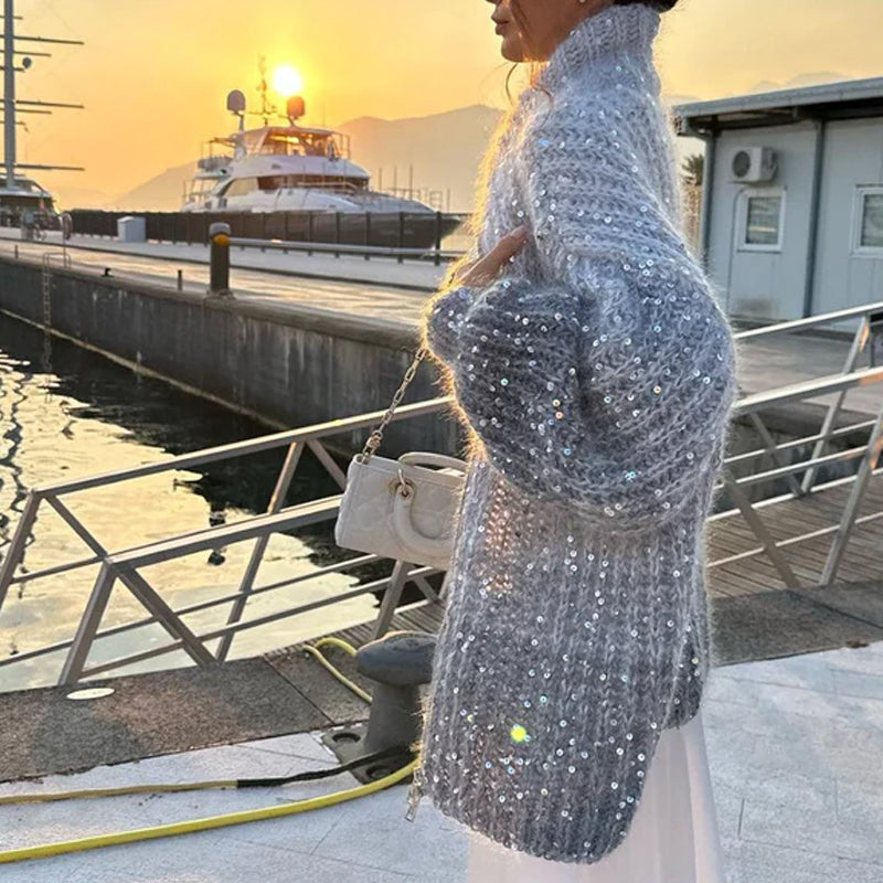 Trui met een gebreide glitterstof